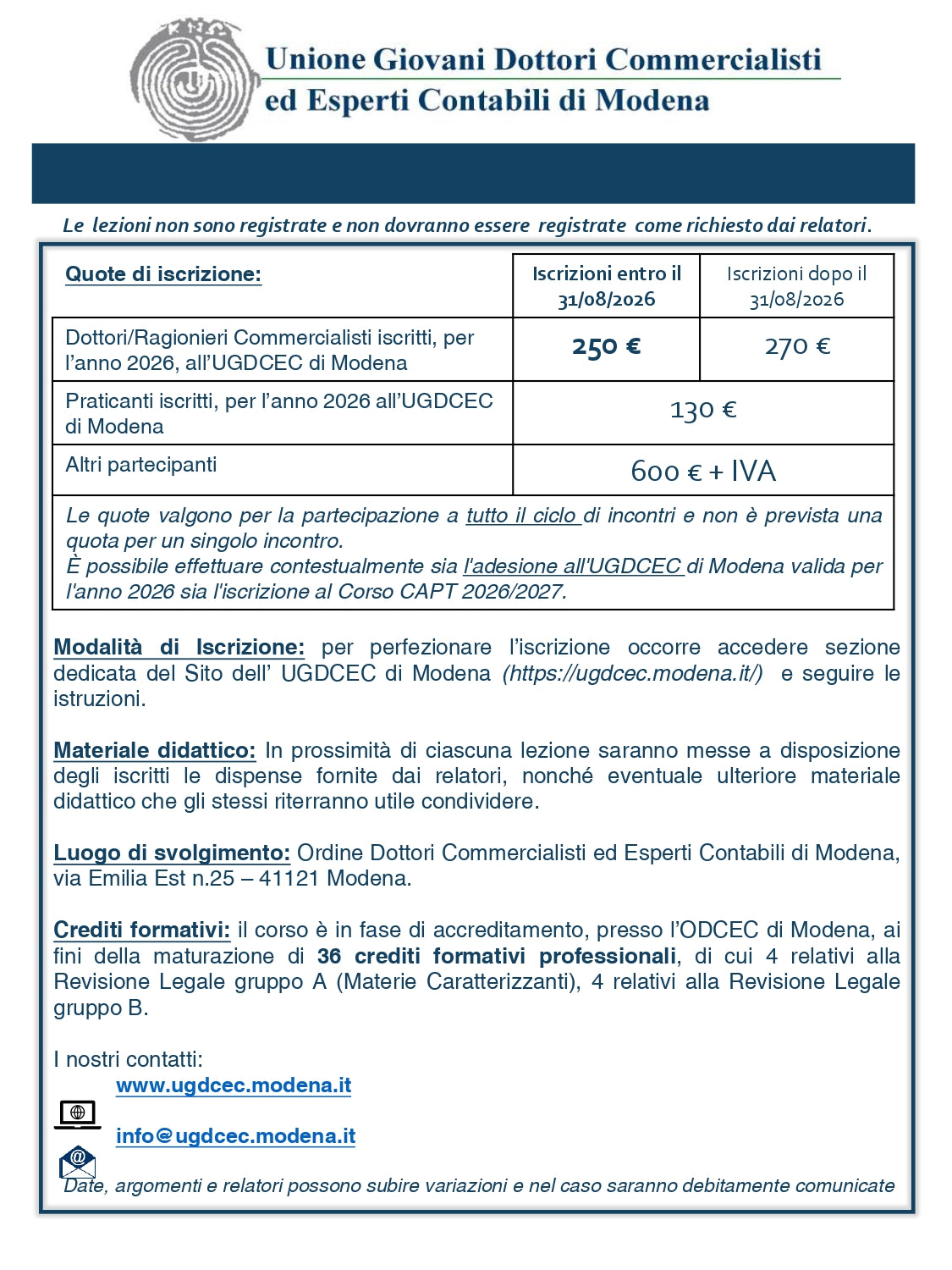 CAPT 11A EDIZIONE 2026-27 - NON SOCIO